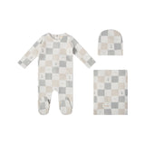 Pear Checker Layette Set - Blue